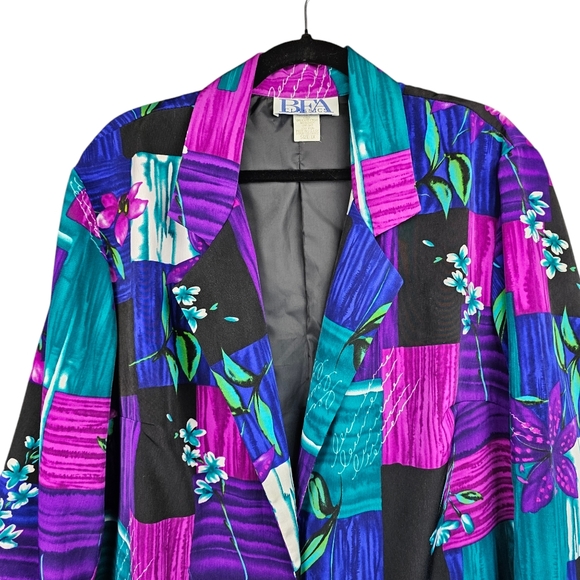 BFA Classics Single Button Blazer Jacket, Purple Patchwork Floral, Size 1X - Picture 10 of 10